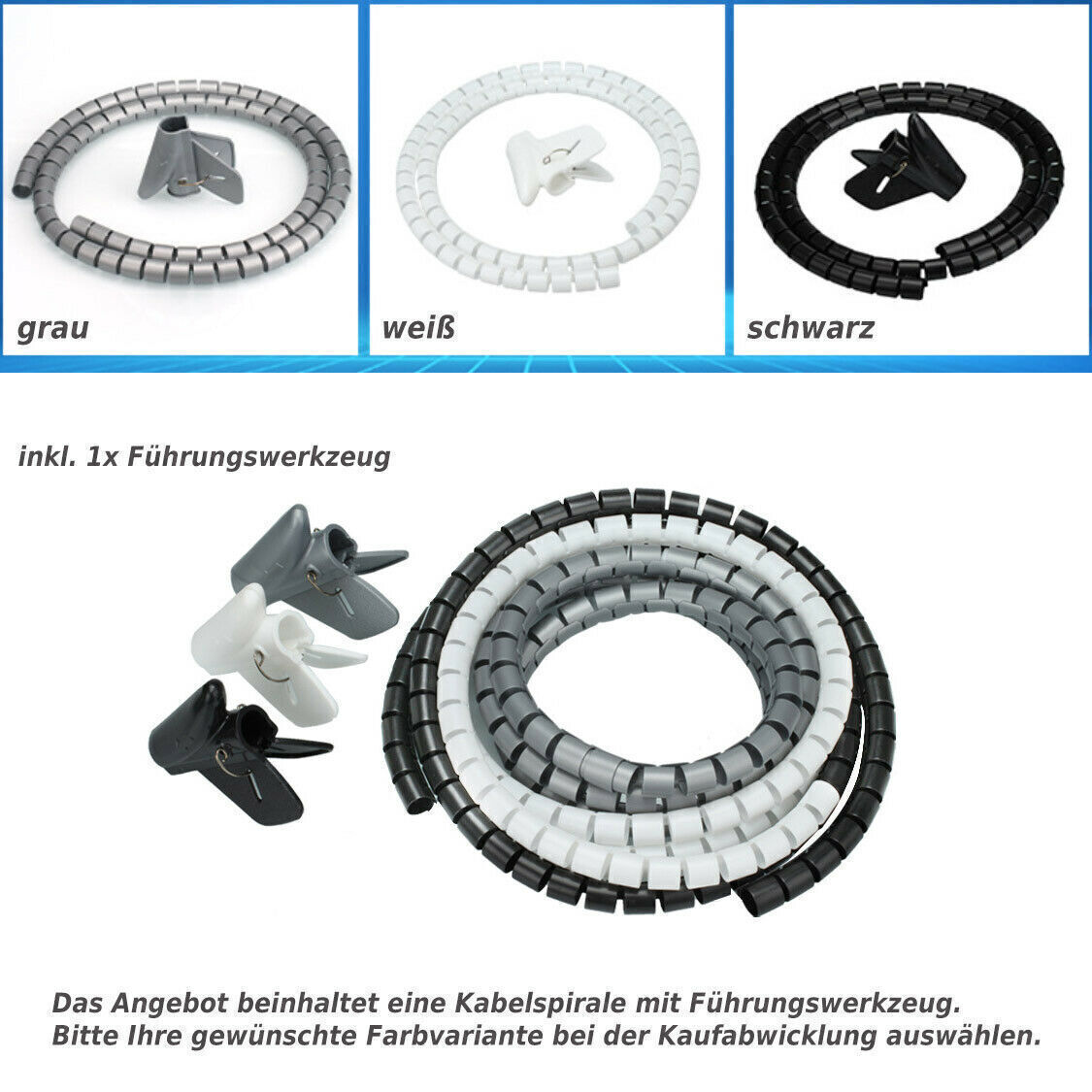 3 Meter (Dm. 32 mm) Flexible Kabelführung Kabel Schlauch Spirale Spiralschlauch Weiß