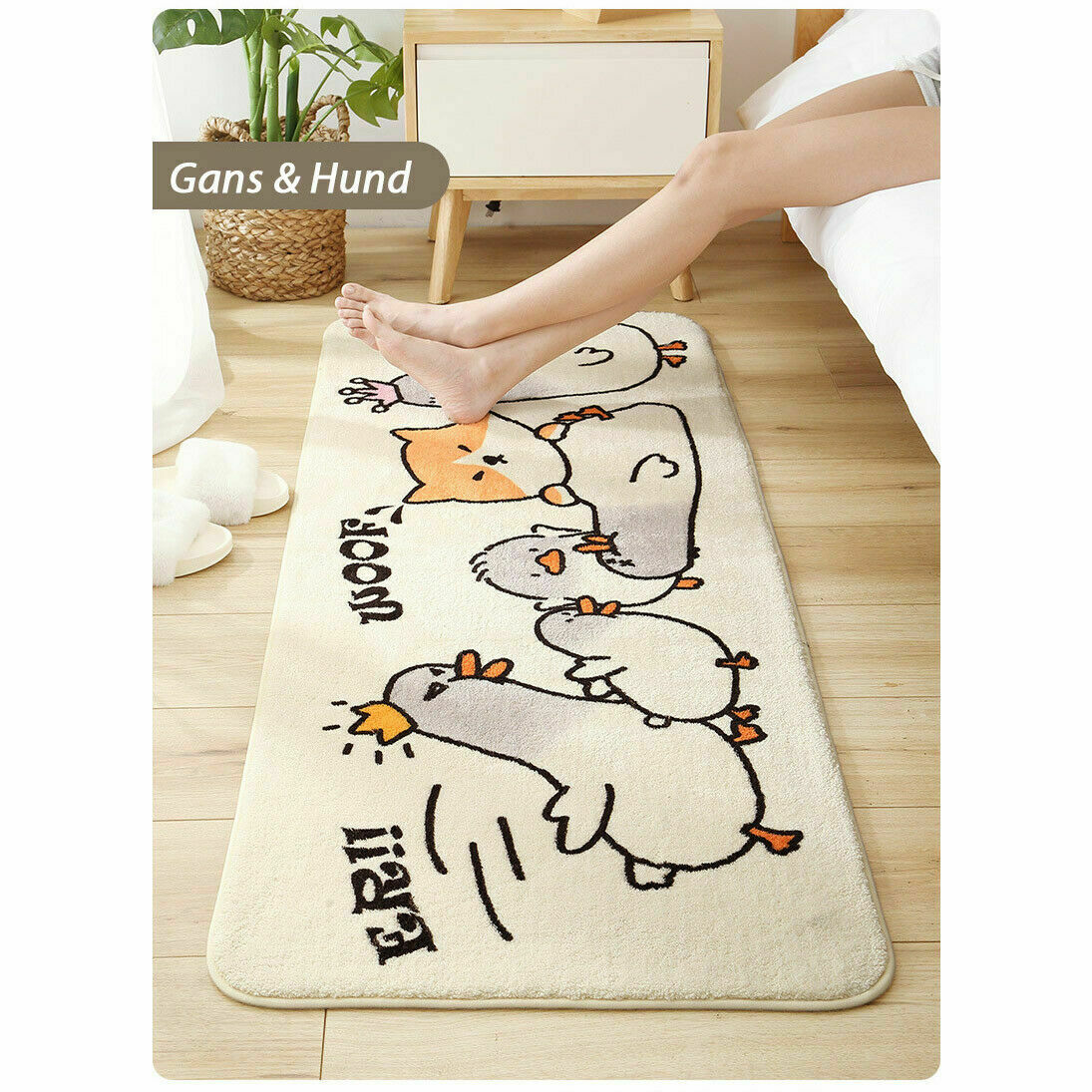 Bett Wohnmatte Fußmatte Teppich Anti Rutsch Kinder Wohn Schlafzimmer Gans & Hund 120 x 40 cm